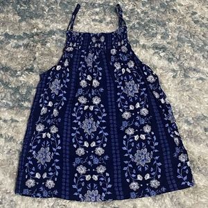 Old Navy Blue Floral Adjustable Strap Flowy Tank Smocked Top XS